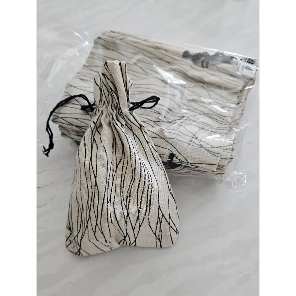 Beige and Black Drawstring Pouch Set Of 20 Medium Size